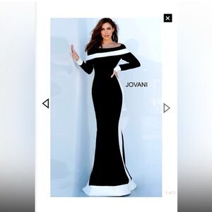 Jovani Elegant Black and White Long Sleeve Dress